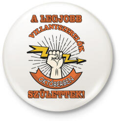 printfashion Villanyszerelő október - Kitűző, hűtőmágnes - Fehér (11410111)