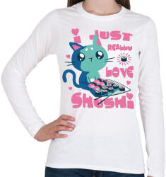 printfashion Cica - Csak igazán szeretem a shushit - Női hosszú ujjú póló - Fehér (4304132)