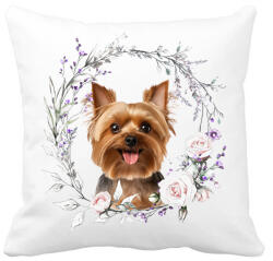 printfashion yorkie virágokkal - Párnahuzat, Díszpárnahuzat - Fehér (15108764)