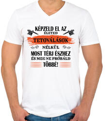 printfashion Tetoválások nélkül - Fekete - Férfi V-nyakú póló - Fehér (6984917)