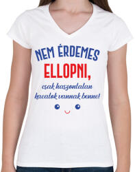 printfashion Nem érdemes ellopni - Táska minta - Női V-nyakú póló - Fehér (7003644)