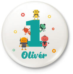 printfashion Robotos szülinap - Névvel - Kitűző, hűtőmágnes - Fehér (13580822)