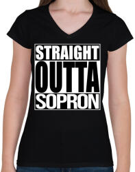 printfashion Straight Outta Sopron - Női V-nyakú póló - Fekete (935025)