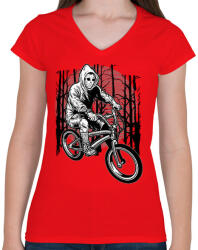 printfashion Biciklis gyilkos - Női V-nyakú póló - Piros (88561)