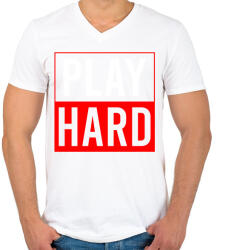 printfashion Play hard - Férfi V-nyakú póló - Fehér (2027108)