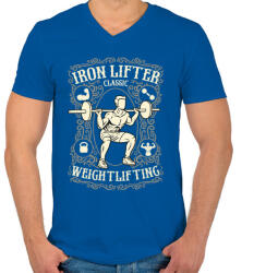 printfashion Guggolás vassal - Férfi V-nyakú póló - Királykék (134116)