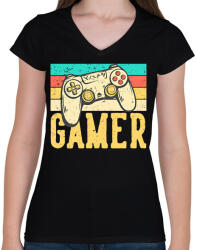 printfashion gamer - Női V-nyakú póló - Fekete (13716492)