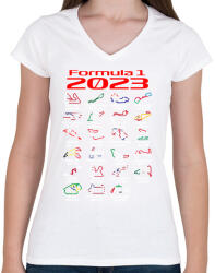 printfashion Formula 1 2023 - Női V-nyakú póló - Fehér (11759290)