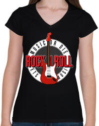 printfashion Rock and roll - Női V-nyakú póló - Fekete (14226265)