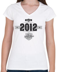 printfashion born-in-2012-(dark&lightgrey) - Női V-nyakú póló - Fehér (477514)