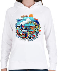 printfashion Blue landscape - Női kapucnis pulóver - Fehér (6312191)