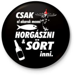 printfashion Horgászni & sört inni - Kitűző, hűtőmágnes - Fekete (3097901)