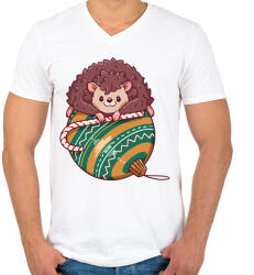 printfashion Karácsonyi sün - Férfi V-nyakú póló - Fehér (5566646)