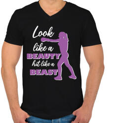 printfashion Hit like a beast - Férfi V-nyakú póló - Fekete (7570321)