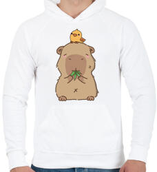 printfashion Capybara kismadárral - Férfi kapucnis pulóver - Fehér (13856502)
