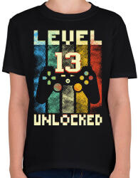 printfashion Level 13 unlocked születésnapi ajándék - Gyerek póló - Fekete (11389257)