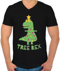 printfashion Karácsonyi dínó - Tree rex - Férfi V-nyakú póló - Fekete (5624852)