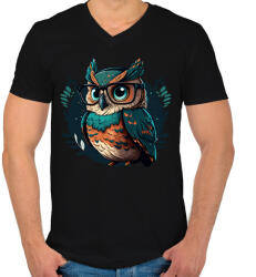 printfashion Hipszter Bagoly - Férfi V-nyakú póló - Fekete (13087612)
