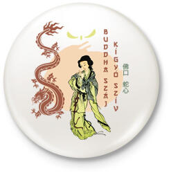 printfashion Buddha száj, kígyó szív - Kitűző, hűtőmágnes - Fehér (7620440)