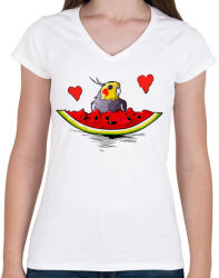 printfashion Parrot 1 - Női V-nyakú póló - Fehér (4823045)