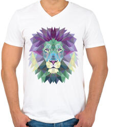 printfashion Oroszlán - Férfi V-nyakú póló - Fehér (1019204)