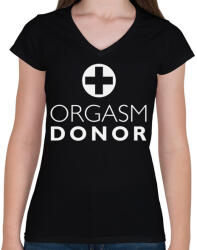 printfashion orgasm-donor-white - Női V-nyakú póló - Fekete (879733)