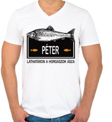 printfashion Lárhatáron a horgászok ásza - Névvel - Férfi V-nyakú póló - Fehér (6285041)
