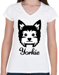 printfashion Yorkie - Női V-nyakú póló - Fehér (2581652)