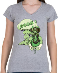 printfashion Boom - Női V-nyakú póló - Sport szürke (86589)