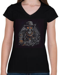 printfashion Szakállas motoros - Női V-nyakú póló - Fekete (14034744)