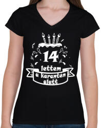 printfashion 14 lettem - Női V-nyakú póló - Fekete (2495341)