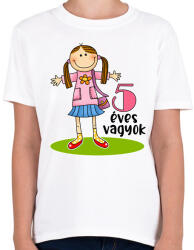printfashion 5 éves vagyok" kislányoknak - Gyerek póló - Fehér (13460817)