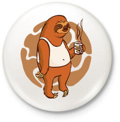 printfashion Lajhár kávéval - Kitűző, hűtőmágnes - Fehér (11965555)