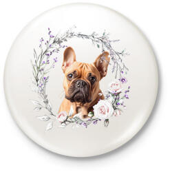printfashion francia bulldog virágokkal - Kitűző, hűtőmágnes - Fehér (15108820)