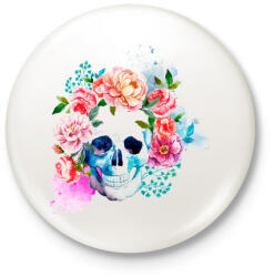 printfashion Virágos Koponya - Kitűző, hűtőmágnes - Fehér (3081579)