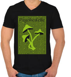 printfashion Pszichedelikus gomba - Férfi V-nyakú póló - Fekete (13466628)