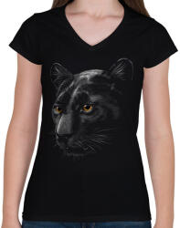 printfashion Fekete párduc portré - Női V-nyakú póló - Fekete (4989581)