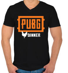 printfashion PUBG DINNER - Férfi V-nyakú póló - Fekete (517037)