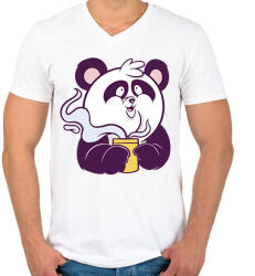 printfashion Kávézó panda - Férfi V-nyakú póló - Fehér (7510306)