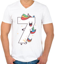 printfashion 7 éves unikornis - Férfi V-nyakú póló - Fehér (11803457)