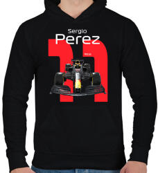 printfashion Sergio Perez 11 autóversenyző - fehér felirat - Férfi kapucnis pulóver - Fekete (16039953)