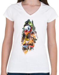 printfashion Tűzoltó - Női V-nyakú póló - Fehér (440943)