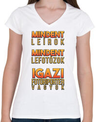 printfashion Igazi fotóriporter - Női V-nyakú póló - Fehér (11792613)