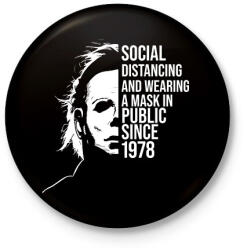 printfashion Funny Michael Myers Social Distancing - Kitűző, hűtőmágnes - Fekete (6095821)
