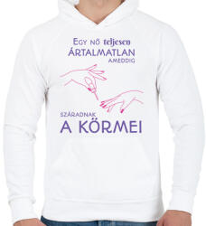 printfashion Egy nő teljesen ártalmatlan ameddig. . . - Férfi kapucnis pulóver - Fehér (6556629)