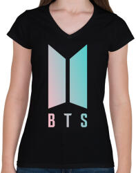 printfashion BTS - Női V-nyakú póló - Fekete (2028111)