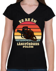 printfashion Láncfűrész / Favágó - Női V-nyakú póló - Fekete (5759856)