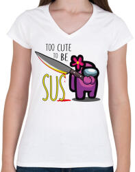 printfashion Among us - too CUTE to be SUS 2 - Női V-nyakú póló - Fehér (4154679)