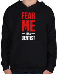 printfashion Félj tőlem, én vagyok a fogorvos - Gyerek kapucnis pulóver - Fekete (1422186)