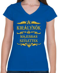 printfashion A királynők májusban születtek - Női V-nyakú póló - Királykék (1925728)